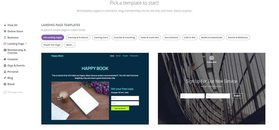 null Strikingly templates for landing pages